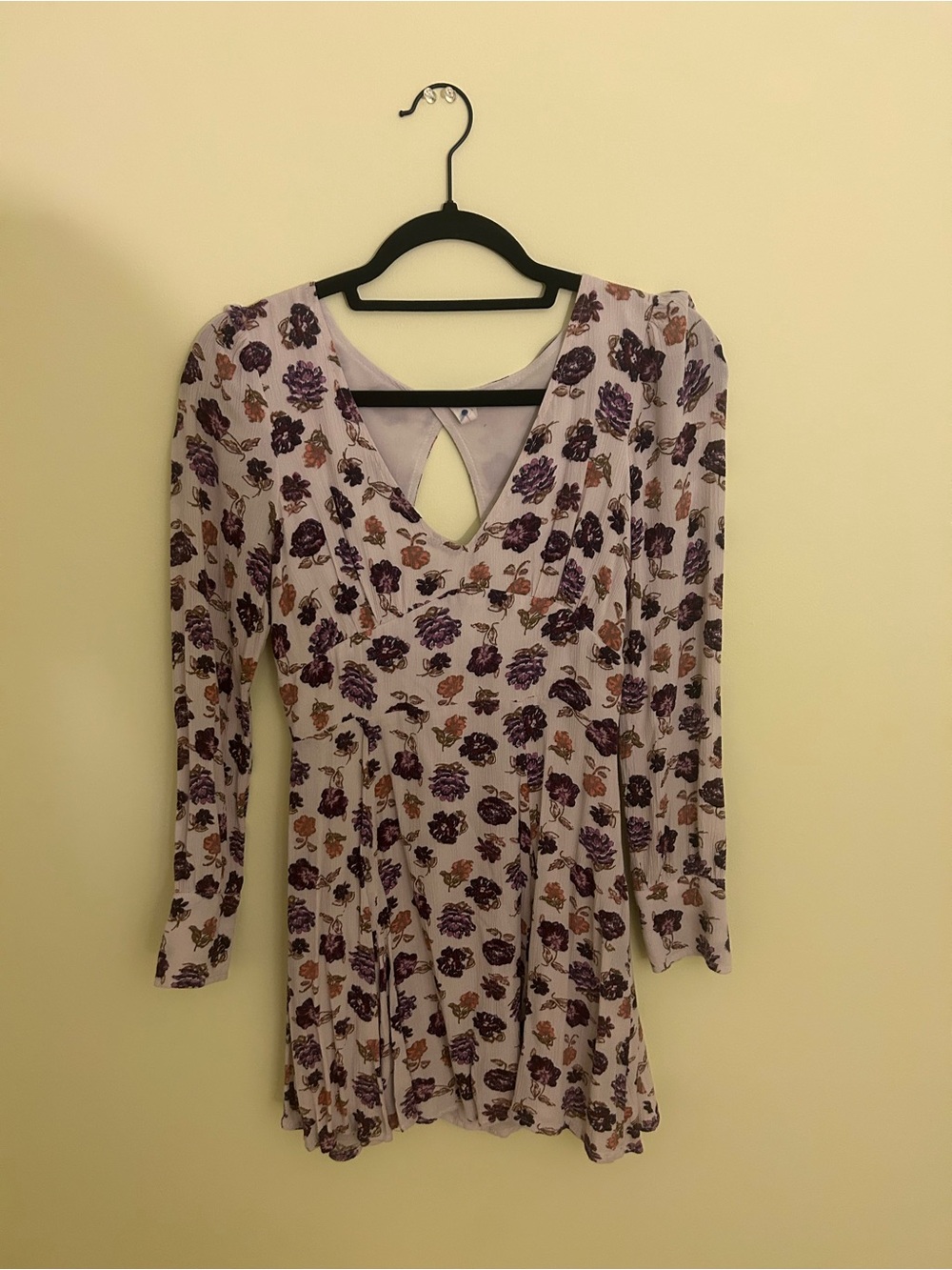 Free People Lavender Floral Long-Sleeve Mini Dress